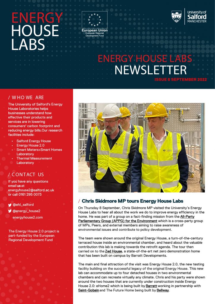 Front page of Energy House Newsletter September 2022