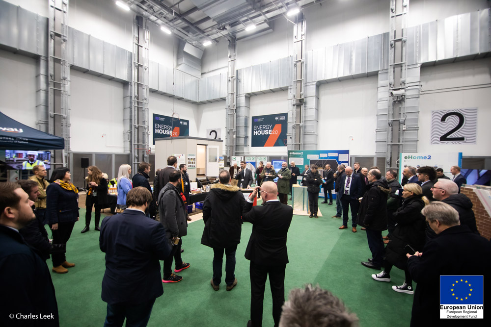 Image of the launch event inside Chamber 2, Energy House 2.0, University of Salford